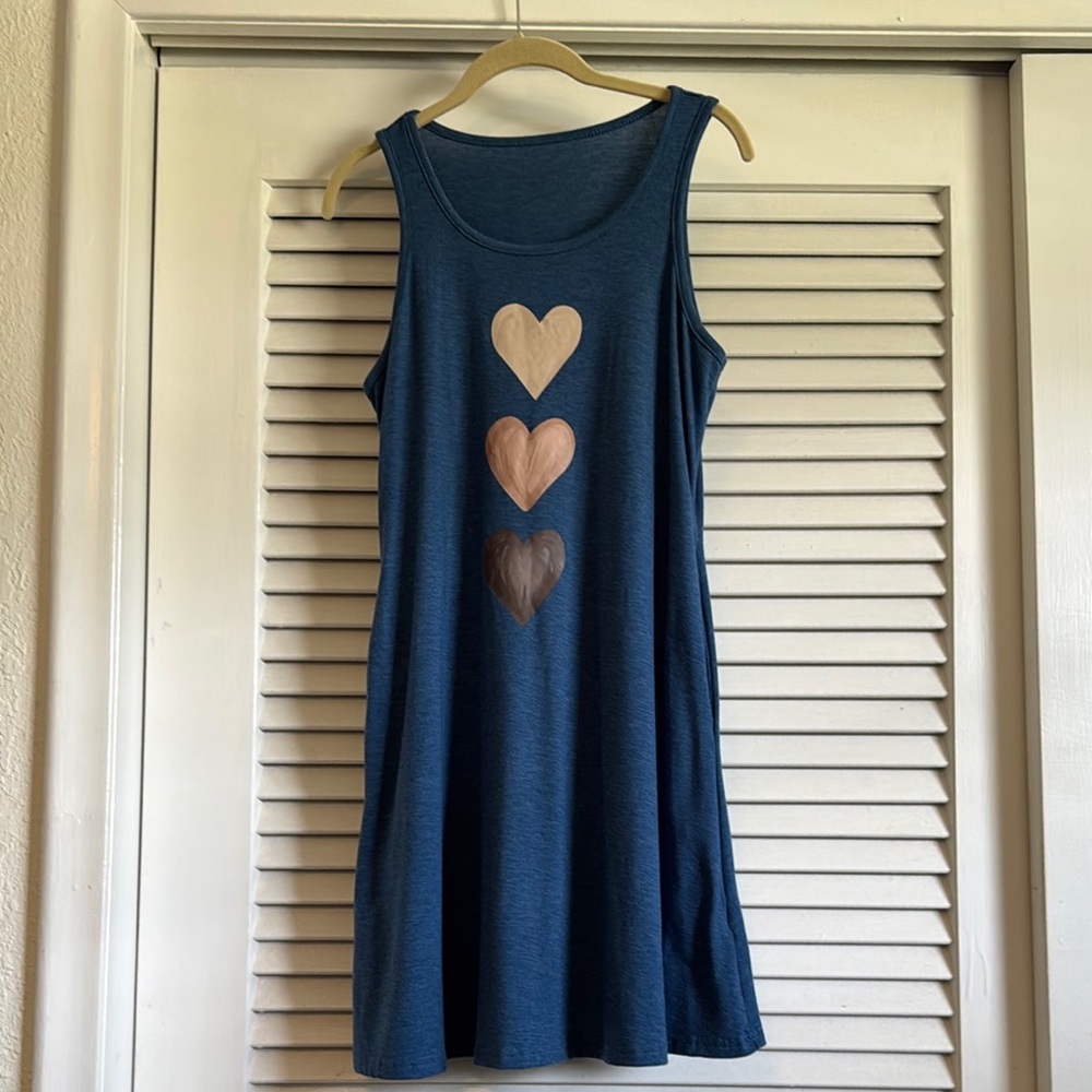 Blue Sleeveless Sun Dress with Heart Design